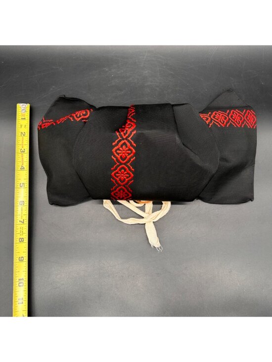 Vintage Japanese Obi Belt Pre Tied Bows Set Red Black Kimono Accessories Retro main image 16